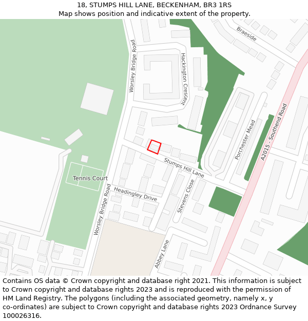 18, STUMPS HILL LANE, BECKENHAM, BR3 1RS: Location map and indicative extent of plot