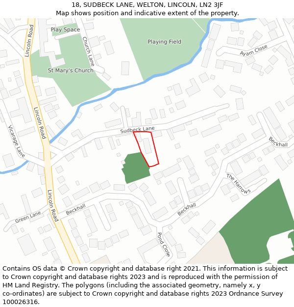 18, SUDBECK LANE, WELTON, LINCOLN, LN2 3JF: Location map and indicative extent of plot