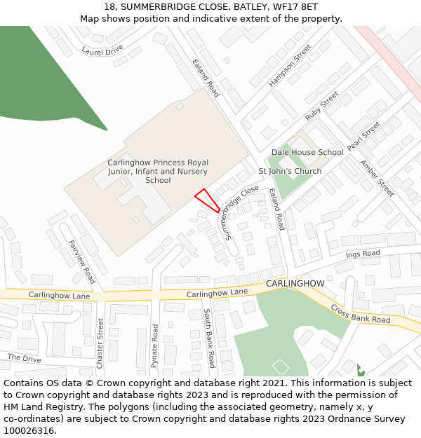 18, SUMMERBRIDGE CLOSE, BATLEY, WF17 8ET: Location map and indicative extent of plot