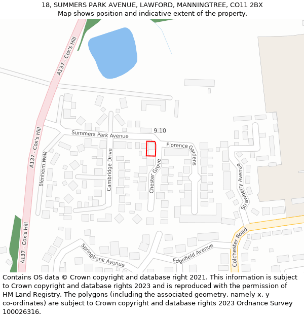 18, SUMMERS PARK AVENUE, LAWFORD, MANNINGTREE, CO11 2BX: Location map and indicative extent of plot