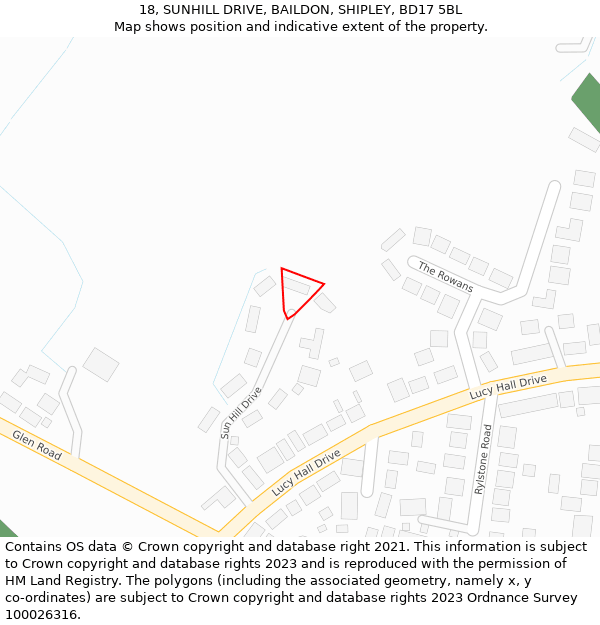 18, SUNHILL DRIVE, BAILDON, SHIPLEY, BD17 5BL: Location map and indicative extent of plot