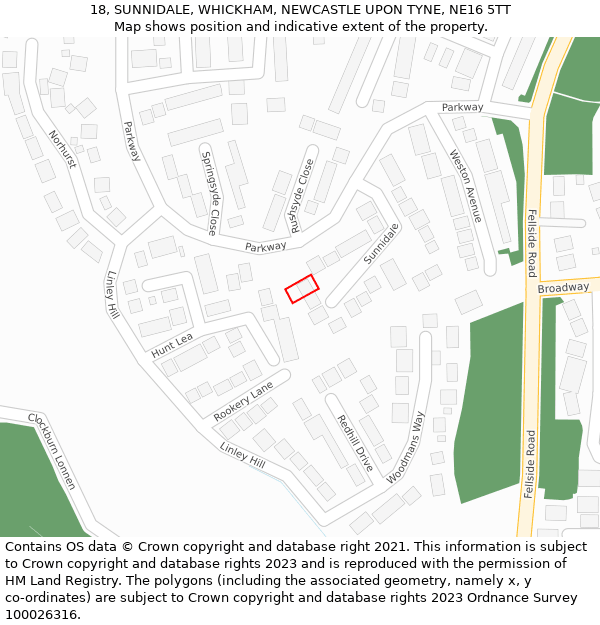 18, SUNNIDALE, WHICKHAM, NEWCASTLE UPON TYNE, NE16 5TT: Location map and indicative extent of plot