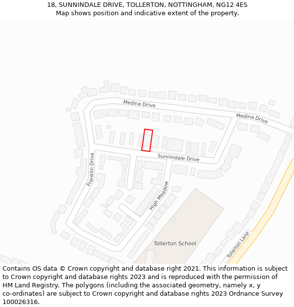 18, SUNNINDALE DRIVE, TOLLERTON, NOTTINGHAM, NG12 4ES: Location map and indicative extent of plot