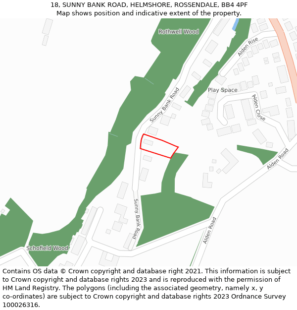 18, SUNNY BANK ROAD, HELMSHORE, ROSSENDALE, BB4 4PF: Location map and indicative extent of plot
