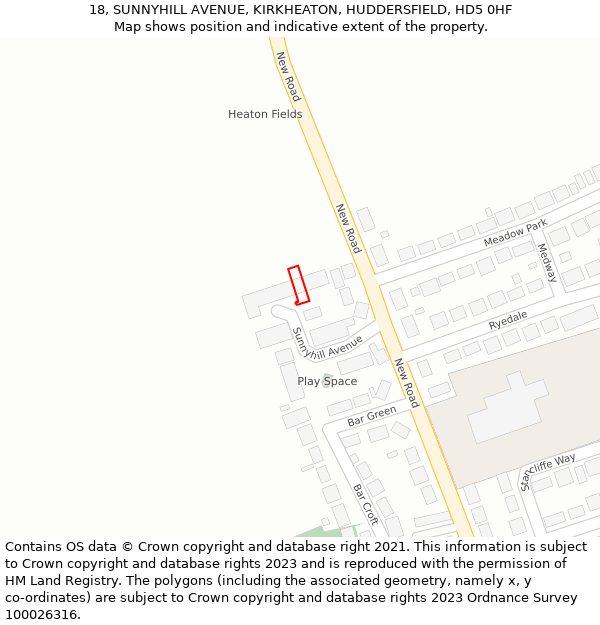 18, SUNNYHILL AVENUE, KIRKHEATON, HUDDERSFIELD, HD5 0HF: Location map and indicative extent of plot