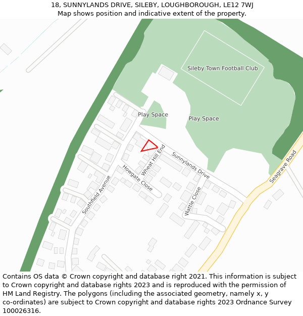 18, SUNNYLANDS DRIVE, SILEBY, LOUGHBOROUGH, LE12 7WJ: Location map and indicative extent of plot