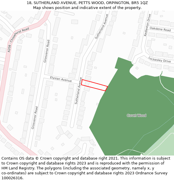 18, SUTHERLAND AVENUE, PETTS WOOD, ORPINGTON, BR5 1QZ: Location map and indicative extent of plot