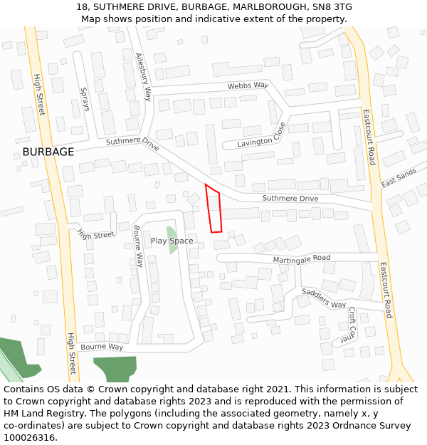 18, SUTHMERE DRIVE, BURBAGE, MARLBOROUGH, SN8 3TG: Location map and indicative extent of plot