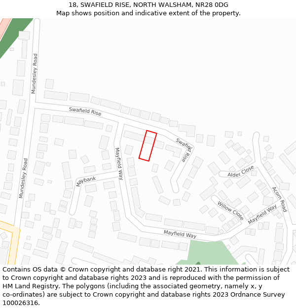 18, SWAFIELD RISE, NORTH WALSHAM, NR28 0DG: Location map and indicative extent of plot