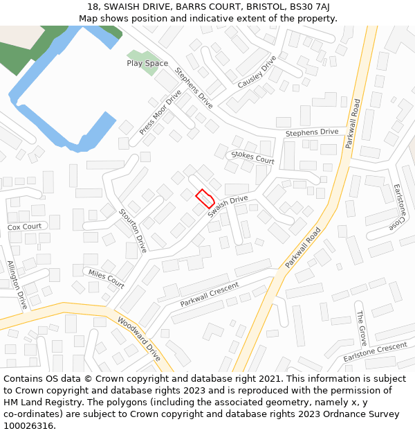 18, SWAISH DRIVE, BARRS COURT, BRISTOL, BS30 7AJ: Location map and indicative extent of plot