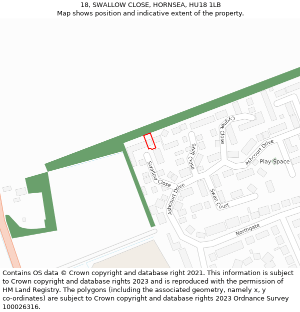 18, SWALLOW CLOSE, HORNSEA, HU18 1LB: Location map and indicative extent of plot