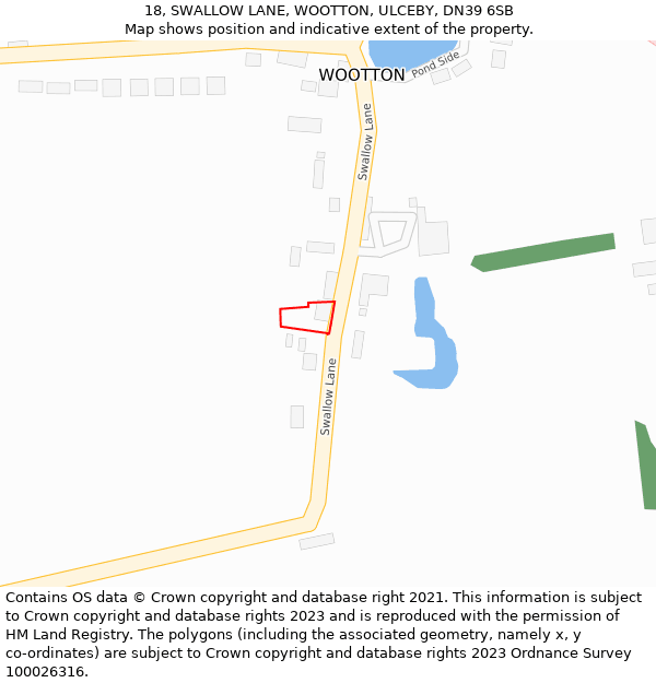 18, SWALLOW LANE, WOOTTON, ULCEBY, DN39 6SB: Location map and indicative extent of plot