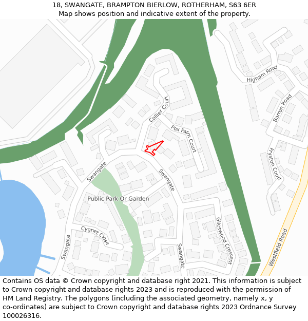 18, SWANGATE, BRAMPTON BIERLOW, ROTHERHAM, S63 6ER: Location map and indicative extent of plot