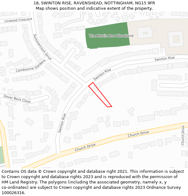 18, SWINTON RISE, RAVENSHEAD, NOTTINGHAM, NG15 9FR: Location map and indicative extent of plot