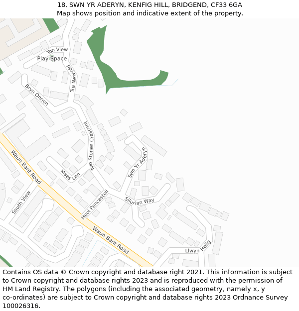 18, SWN YR ADERYN, KENFIG HILL, BRIDGEND, CF33 6GA: Location map and indicative extent of plot