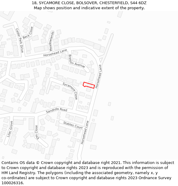 18, SYCAMORE CLOSE, BOLSOVER, CHESTERFIELD, S44 6DZ: Location map and indicative extent of plot