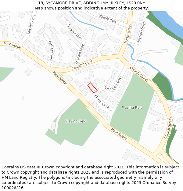 18, SYCAMORE DRIVE, ADDINGHAM, ILKLEY, LS29 0NY: Location map and indicative extent of plot