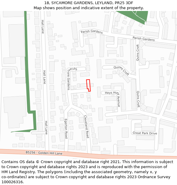 18, SYCAMORE GARDENS, LEYLAND, PR25 3DF: Location map and indicative extent of plot