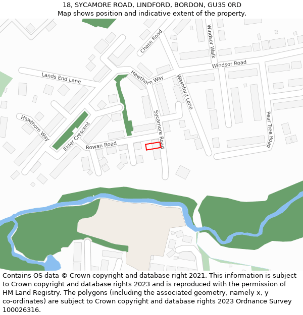 18, SYCAMORE ROAD, LINDFORD, BORDON, GU35 0RD: Location map and indicative extent of plot