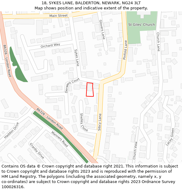 18, SYKES LANE, BALDERTON, NEWARK, NG24 3LT: Location map and indicative extent of plot