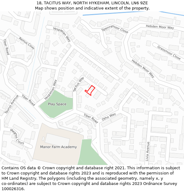 18, TACITUS WAY, NORTH HYKEHAM, LINCOLN, LN6 9ZE: Location map and indicative extent of plot