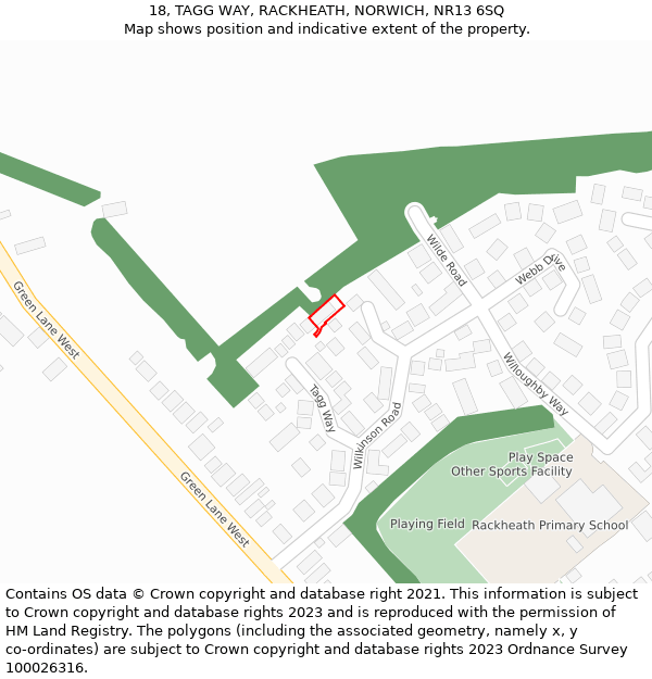 18, TAGG WAY, RACKHEATH, NORWICH, NR13 6SQ: Location map and indicative extent of plot