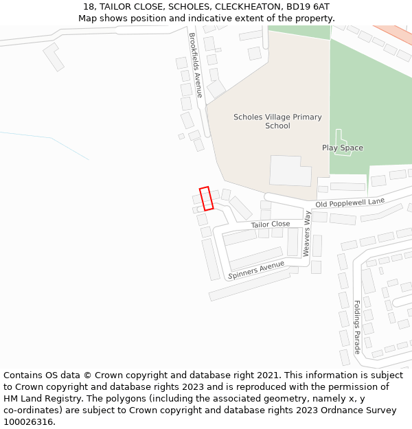 18, TAILOR CLOSE, SCHOLES, CLECKHEATON, BD19 6AT: Location map and indicative extent of plot