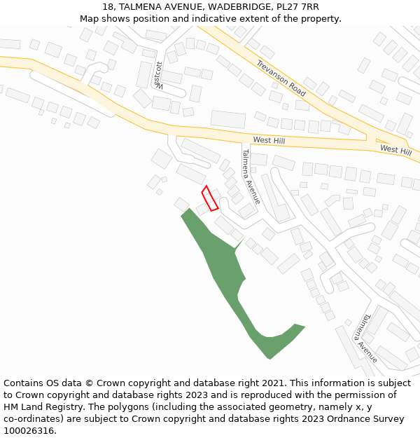 18, TALMENA AVENUE, WADEBRIDGE, PL27 7RR: Location map and indicative extent of plot