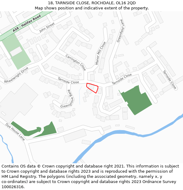 18, TARNSIDE CLOSE, ROCHDALE, OL16 2QD: Location map and indicative extent of plot