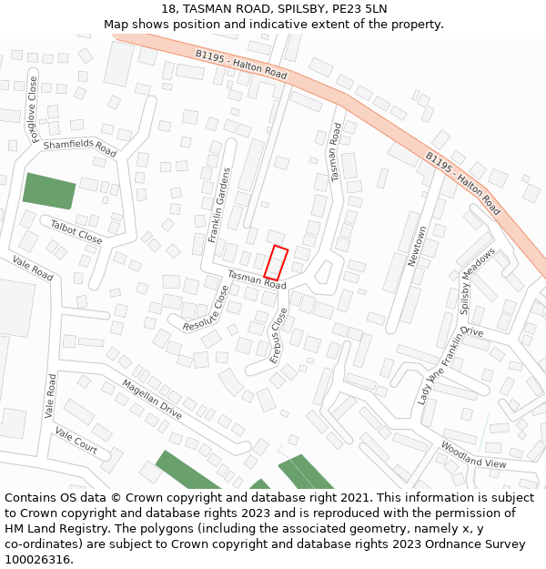 18, TASMAN ROAD, SPILSBY, PE23 5LN: Location map and indicative extent of plot