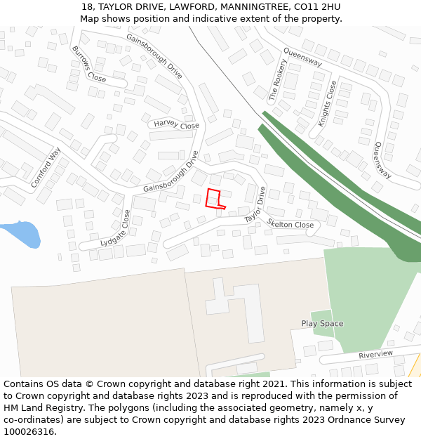 18, TAYLOR DRIVE, LAWFORD, MANNINGTREE, CO11 2HU: Location map and indicative extent of plot