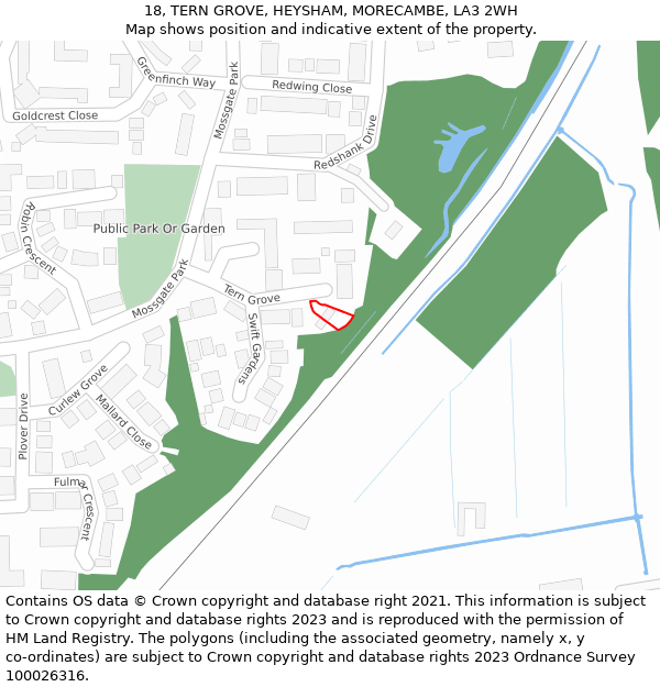 18, TERN GROVE, HEYSHAM, MORECAMBE, LA3 2WH: Location map and indicative extent of plot