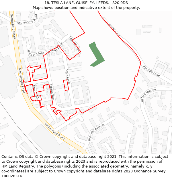 18, TESLA LANE, GUISELEY, LEEDS, LS20 9DS: Location map and indicative extent of plot