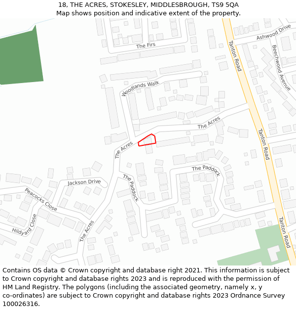 18, THE ACRES, STOKESLEY, MIDDLESBROUGH, TS9 5QA: Location map and indicative extent of plot