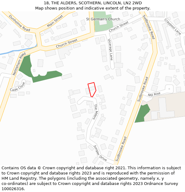 18, THE ALDERS, SCOTHERN, LINCOLN, LN2 2WD: Location map and indicative extent of plot