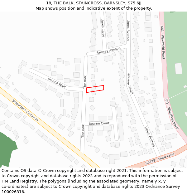 18, THE BALK, STAINCROSS, BARNSLEY, S75 6JJ: Location map and indicative extent of plot