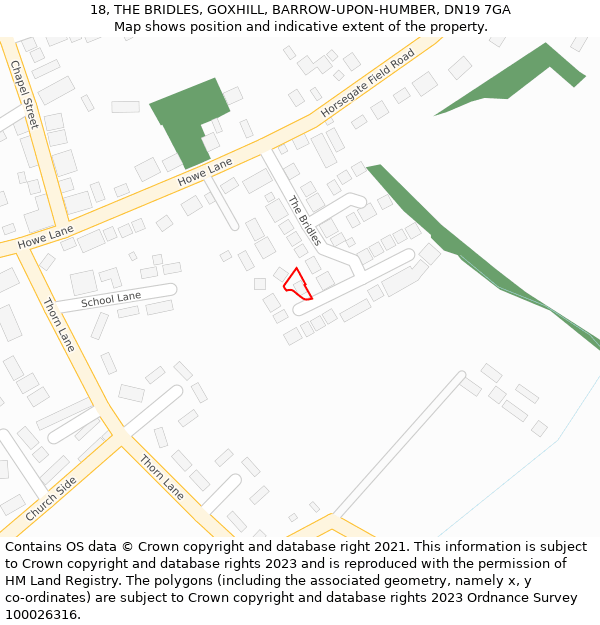 18, THE BRIDLES, GOXHILL, BARROW-UPON-HUMBER, DN19 7GA: Location map and indicative extent of plot