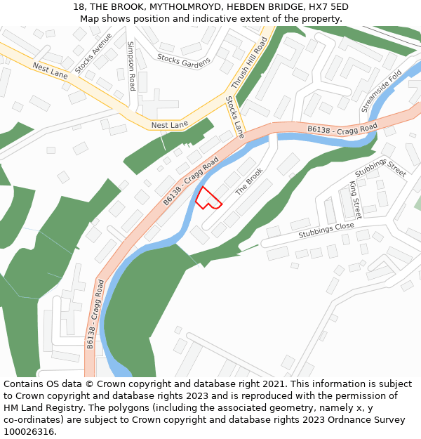 18, THE BROOK, MYTHOLMROYD, HEBDEN BRIDGE, HX7 5ED: Location map and indicative extent of plot