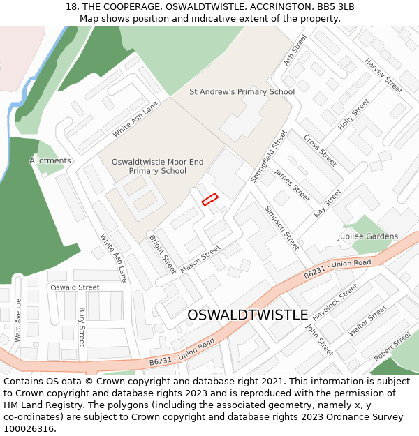 18, THE COOPERAGE, OSWALDTWISTLE, ACCRINGTON, BB5 3LB: Location map and indicative extent of plot