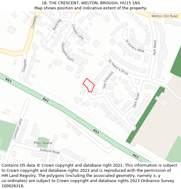 18, THE CRESCENT, WELTON, BROUGH, HU15 1NS: Location map and indicative extent of plot