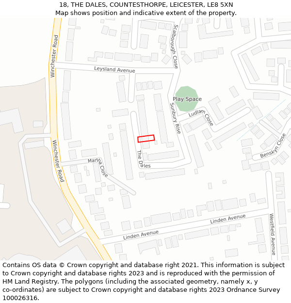 18, THE DALES, COUNTESTHORPE, LEICESTER, LE8 5XN: Location map and indicative extent of plot