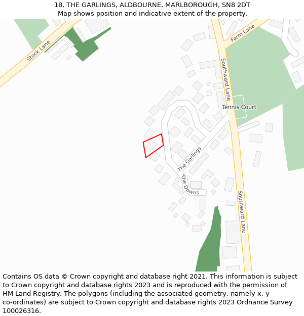 18, THE GARLINGS, ALDBOURNE, MARLBOROUGH, SN8 2DT: Location map and indicative extent of plot