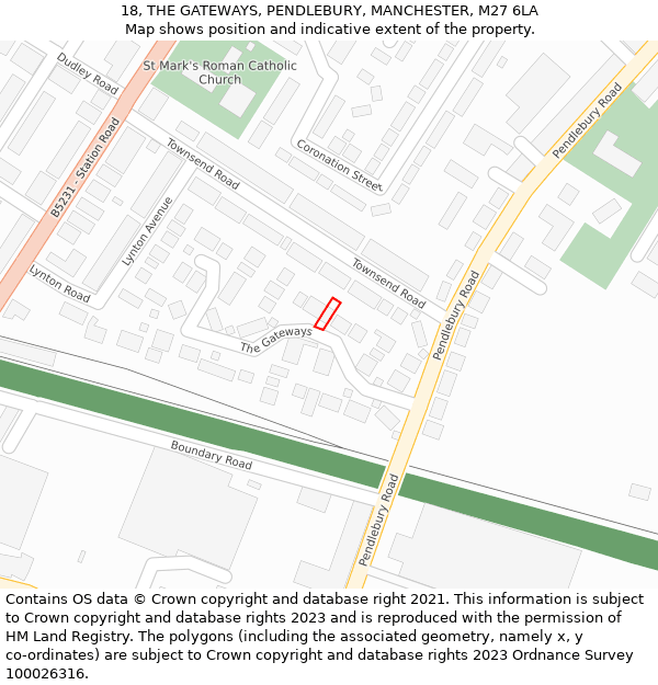 18, THE GATEWAYS, PENDLEBURY, MANCHESTER, M27 6LA: Location map and indicative extent of plot