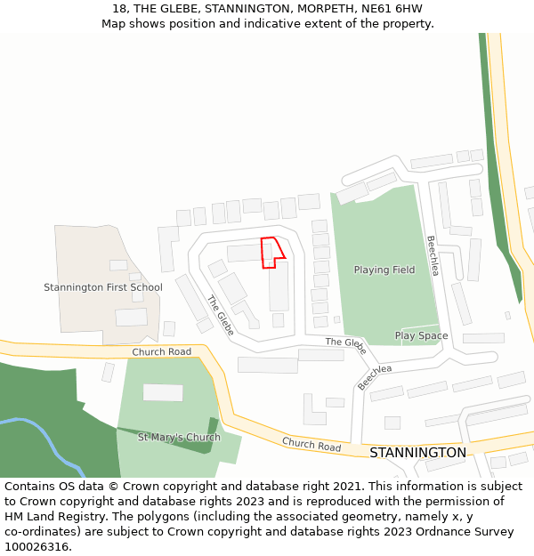 18, THE GLEBE, STANNINGTON, MORPETH, NE61 6HW: Location map and indicative extent of plot