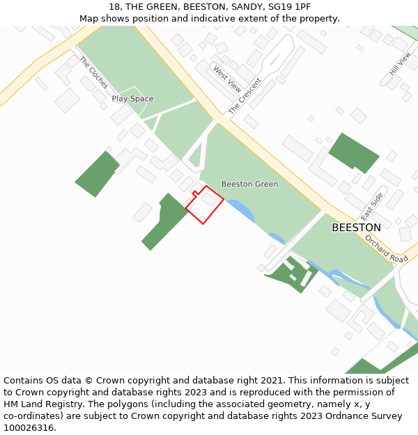 18, THE GREEN, BEESTON, SANDY, SG19 1PF: Location map and indicative extent of plot