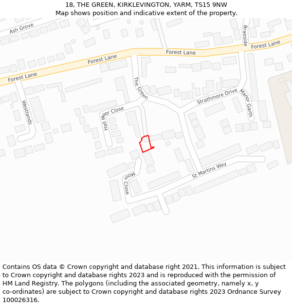 18, THE GREEN, KIRKLEVINGTON, YARM, TS15 9NW: Location map and indicative extent of plot