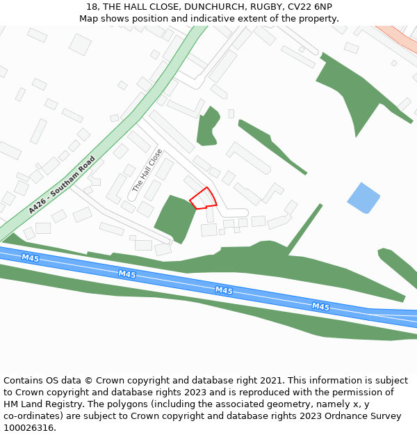 18, THE HALL CLOSE, DUNCHURCH, RUGBY, CV22 6NP: Location map and indicative extent of plot