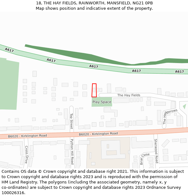 18, THE HAY FIELDS, RAINWORTH, MANSFIELD, NG21 0PB: Location map and indicative extent of plot