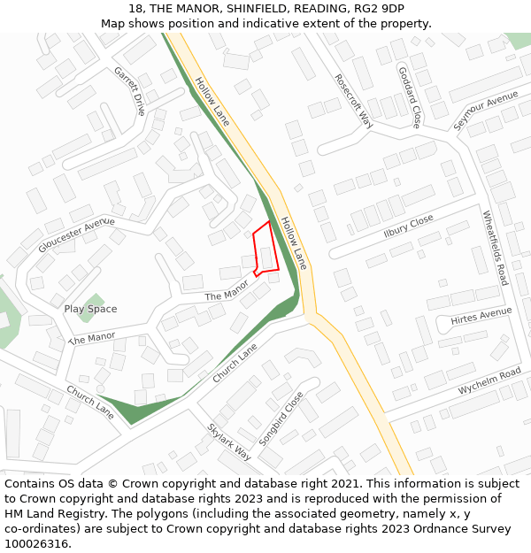 18, THE MANOR, SHINFIELD, READING, RG2 9DP: Location map and indicative extent of plot