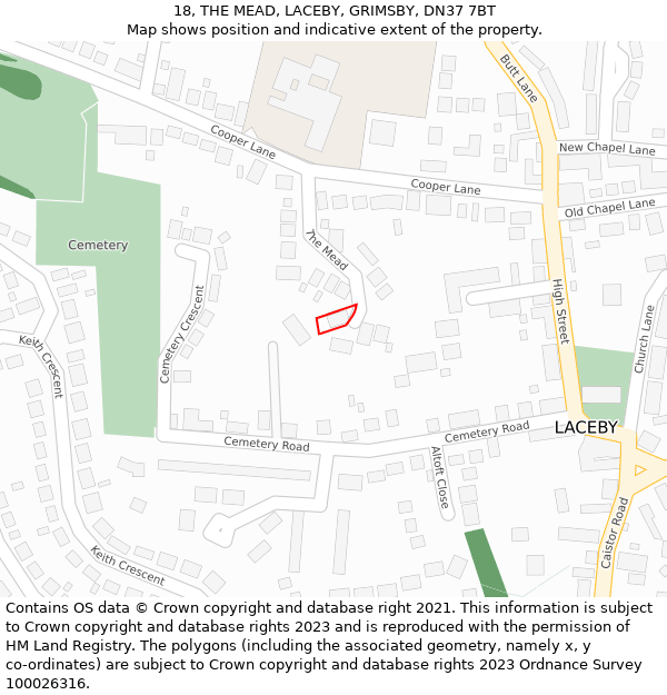 18, THE MEAD, LACEBY, GRIMSBY, DN37 7BT: Location map and indicative extent of plot